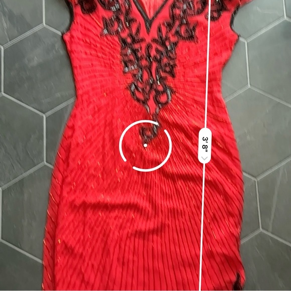 VTG 80s 90s Red & Black Beaded Silk Asymmetrical V-neck Formal Party Dress - Picture 12 of 13